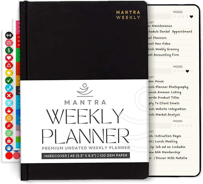2026 Planner, Daily Journal & Gratitude Journal All-In-One with To Do List, Self Care Prompts & Habit Tracker - 5.8 x 8.3 - Black