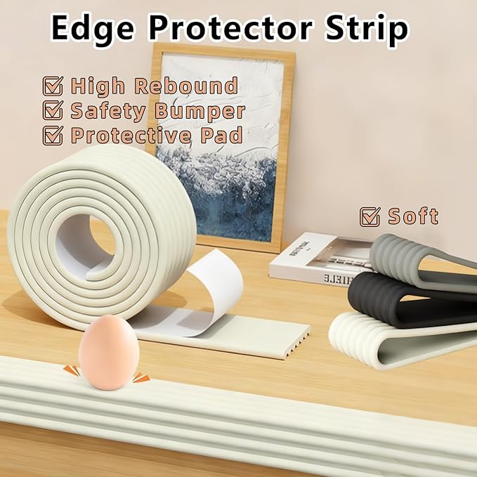 Baby Corner Guards 6.56 FT - Ultra Soft Sponge Edge & Corner Protectors,Desk Edge Cushion,for Furniture,Table,Fireplace - Safety Bumper with Strong Adhesive Tape,White,3.15 Inch Wide