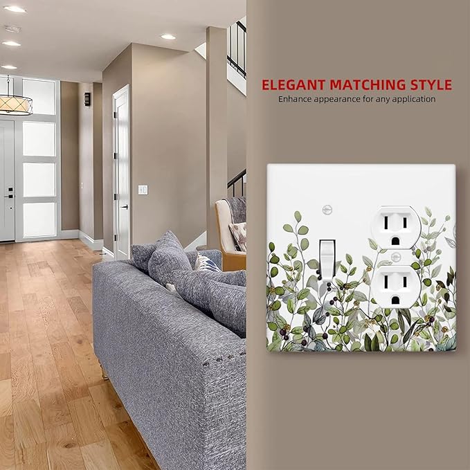Watercolor Green Eucalyptus Leaves Plants Fruit Wallplates 1 Toggle 1 Duplex Switch Plate Electrical GFCI Faceplate Decorative Light Switch Covers for Bed Room Living Room Decor