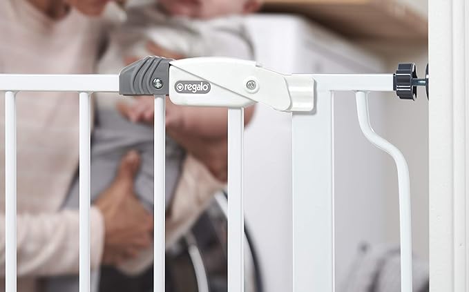 Regalo Easy Step 49-Inch Extra Wide Baby Gate, Includes 4-Inch and 12-Inch Extension Kit, 4 Pack of Pressure Mount Kit and 4 Pack of Wall Mount Kit