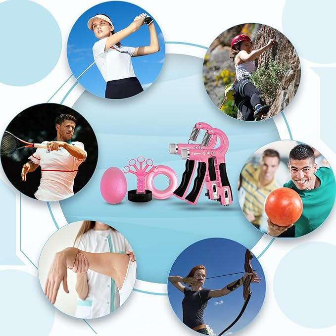 Grip Strength Trainer(5 Pack) with Finger Exerciser, Hand Grip Strengthener, Finger Stretcher,Grip Ring & Stress Relief Ball for Muscle Building and Injury Recover with Carry Bag
