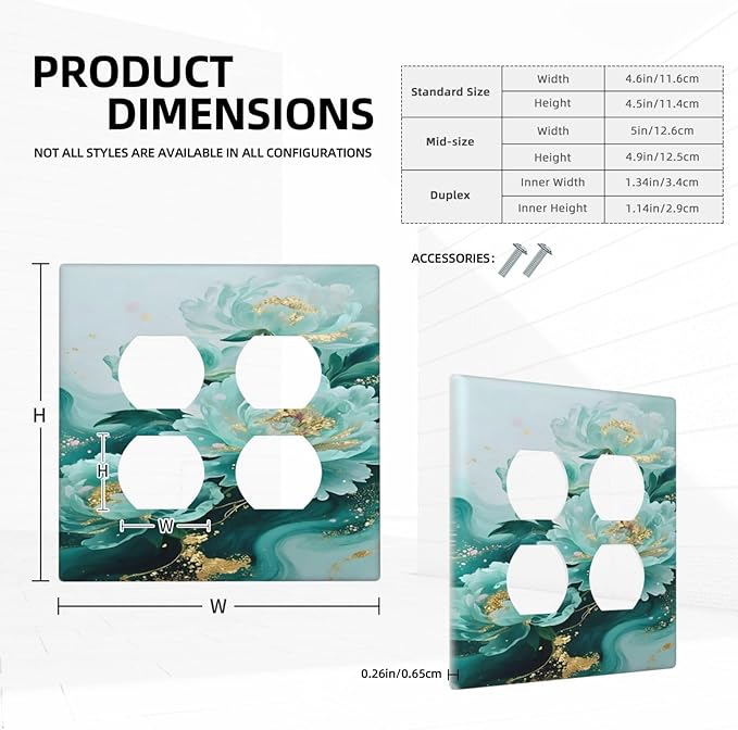 Decorative Switch Plate Covers Gold Green Floral Gilt Marble Flower 2 Gang Outlet Covers Double Duplex Light Switch Cover Plate Gfci Wall Plate for Bathroom Decor