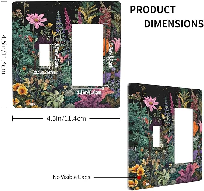 Decorative Outlet Covers Colorful Floral Dark Sky Wildflower Plants 2-Gang Combo Light Switch Cover Plate Single Toggle/Rocker Wall Plate Plug Switch Plate Covers for Bathroom Decor