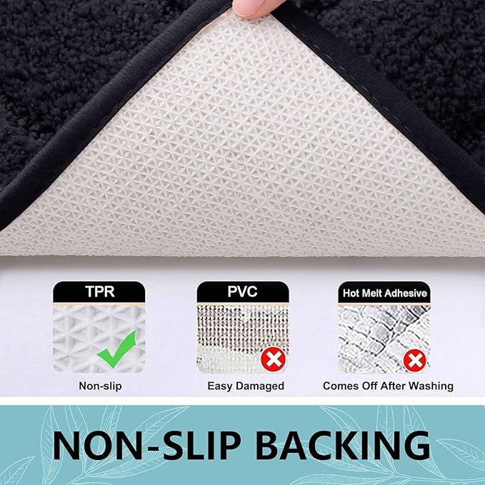 Buganda Bathroom Rugs, 47" x 24", Soft and Absorbent Microfiber Bath Rugs, Non-Slip Shaggy Shower Carpet, Machine Wash Dry Bath Mats for Bathroom Floor, Tub and Shower, Black