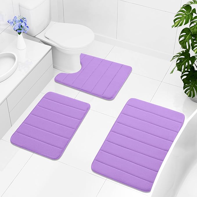 Buganda Memory Foam Bath Mat, 47" x 20", Ultra Soft and Non-Slip Bathroom Rugs, Water Absorbent and Machine Washable Bath Rug Runner for Bathroom, Shower, and Tub, Lavender