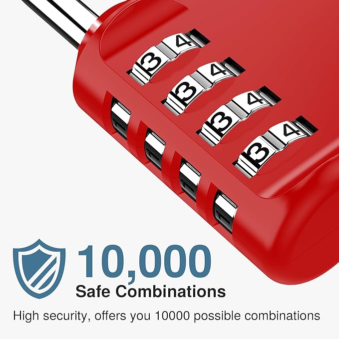 Puroma 2 Pack Combination Lock 4 Digit Outdoor Waterproof Padlock for School Gym Locker, Sports Locker, Fence, Toolbox, Gate, Case, Hasp Storage (Red)