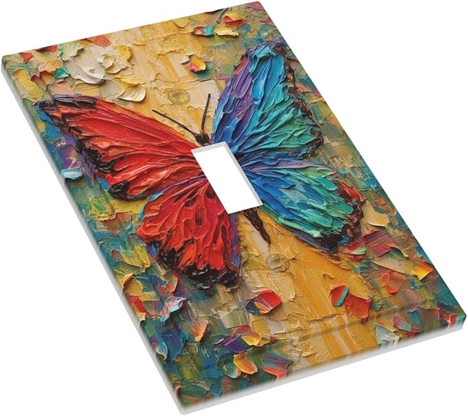 Decorative Light Switch Cover Colorful Butterfly Animal Insects Wall Art Abstract 1 Gang Single Toggle Device Electrical Faceplate Switchplates Decorator Outlet Wall Plate for Bedroom Home