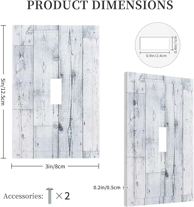 Decorative Light Switch Cover Vintage Grey White Wood Grain 1 Gang Single Toggle Device Electrical Faceplate Switchplates Decorator Outlet Wall Plate for Farmhouse Bathroom Decor
