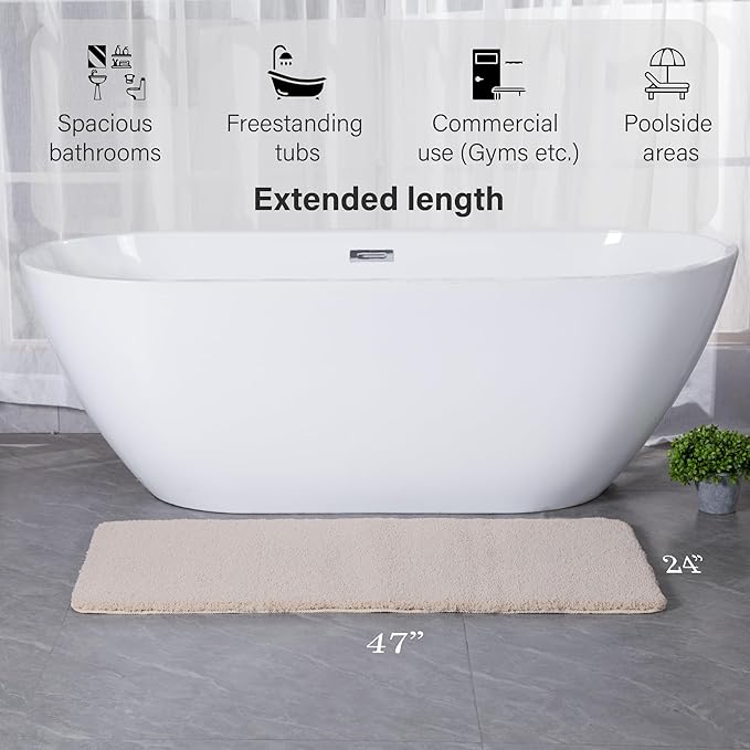 Luxury Quick Dry Non-Slip Bathroom Rugs【24'' x 47'' Beige】 Highly Absorbent Washable and Ultra Soft, Extra Thick Fluffy Bath Mats for Shower/Kitchen/Bathtub Floor