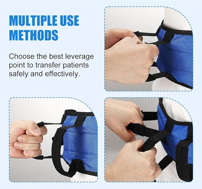 Rhino Valley Gait Belt for Senior with 7 Handles, 59" Anti-Slip Gate Belts Medical for Elderly, Transfer Belt with Quick Release Buckle, Elderly, Physical, Handicap, Bariatric Therapy, Blue & Black