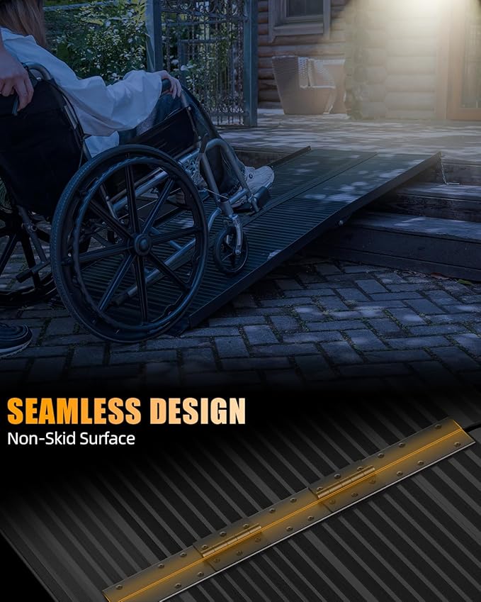 VNN Portable Wheelchair Ramp 6FT, Black Seamless Non-Slip Aluminum Ramps for Wheelchairs for Home, Handicap Wheelchair Ramps for Home Steps, Aluminum Loading Dock Plates