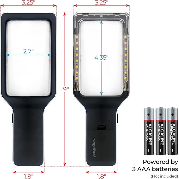MagniPros Patented 6X Rechargeable Magnifying Glass with 3 Color Light Modes & Anti-Glare Lens - Relieve Eye Strain | Perfect for Low Vision Seniors, Macular Degeneration & Fine Print
