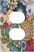 Boho Floral Colorful Floral Multi Color Flower Outlet Covers 1 Gang Duplex Light Switch Cover Decorative Switch Plates Electrical Receptacle Faceplate Wall Plate for Bedroom Living Room Home Decor