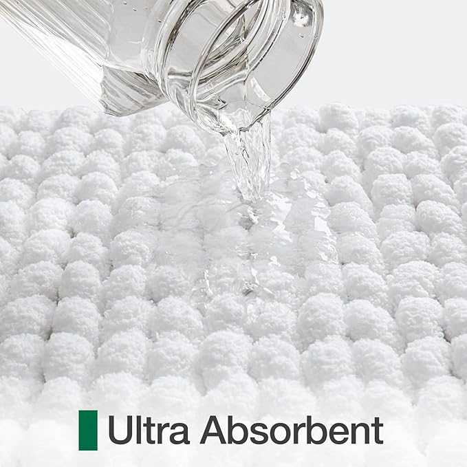LUMI Luxury Bathroom Rug, Ultra Soft Quick Dry Bath Mat, Non-Slip Absorbent Thick Chenille Bath Rug, Cozy Braid Design Floor Mat for Bathtub, Sink, Laundry, Bedroom, White, 24"x36"