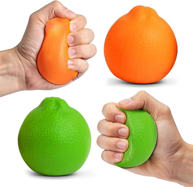 Ecowise Hand Therapy Fruit Squish Ball Pair – 2 Citrus Stress Balls for Adults, Hand Therapy and Grip Strength Trainer, Squeeze Balls for Stress Relief, Wrist and Finger Exercise, Latex-Free