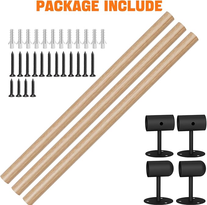 10FT Round Wooden Stair Handrail,Indoor Staircase Handrail,Wall Mount Support Stair Railings, Non-Slip Safety Corridor,Loft,Patio,Guardrail,Home Wood Hand Railings for Elderly,Children,Disable People