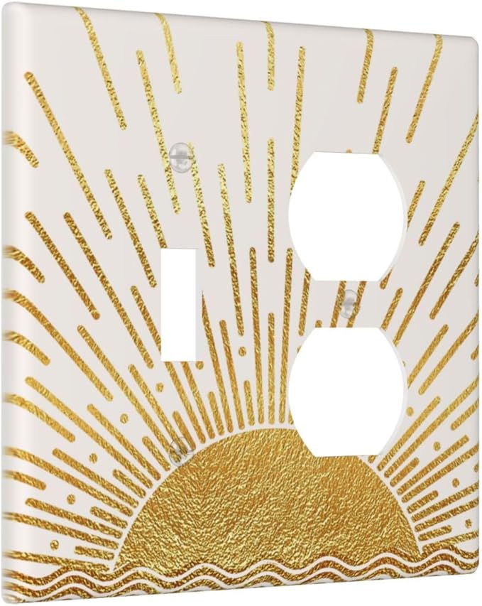Mid Century Boho Golden Sun Sunrise Sunset Wallplates 1 Toggle 1 Duplex Switch Plate Electrical GFCI Faceplate Decorative Light Switch Covers for Bed Room Living Room Decor