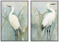 MUDECOR Framed Canvas Print Wall Art White Heron Pair in Marsh Coastal Illustrations Modern Art Decorative Bohemian Colorful for Living Room, Bedroom, Office - 24"x36"x2 White
