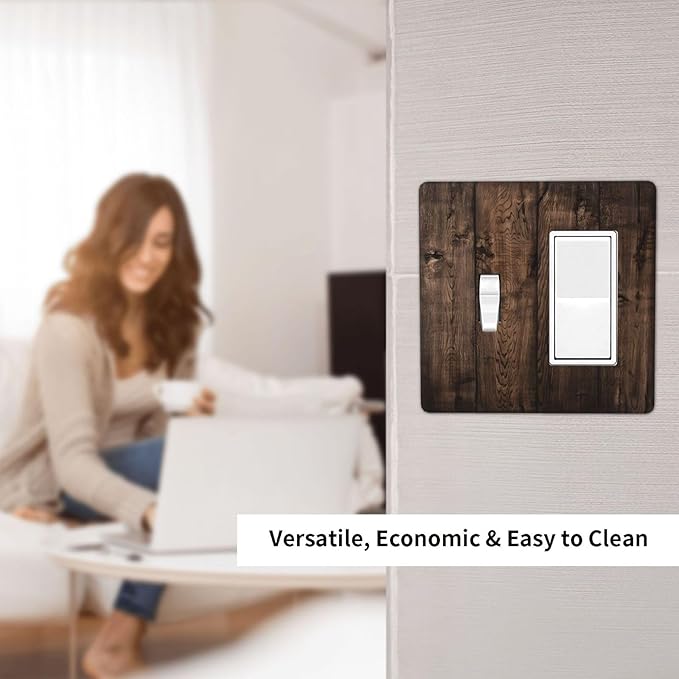 Rustic Brown Wood Plank Vintage Wooden Texture Print Outlet Covers 1 Toggle 1 Rocker Combination Decorative Wall Plate Electrical Switch Plates Light Switch Cover Plate for Farmhouse Home Decor