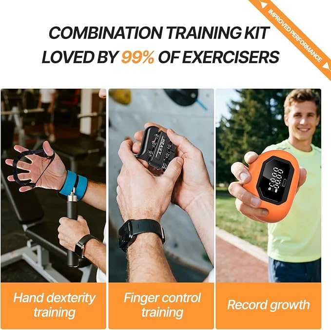 Hand Grip Strength Tester Trainer - Strength Dynamometer for Fun Rechargeable Hand Exercising Device with Finger Exerciser and Stretcher Exercise Workout Equipment
