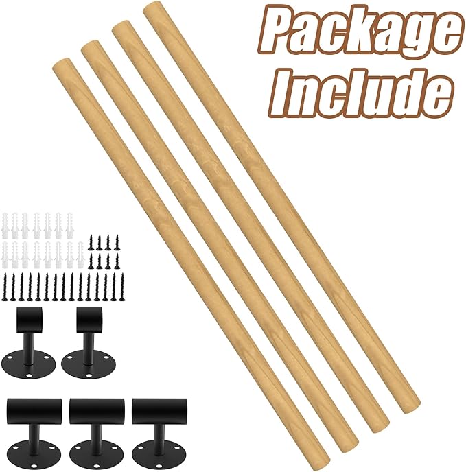 13FT Round Wooden Handrail for Indoor Staircase Handrail,Wall Mount Support Stair Railings, Non-Slip Safety Corridor,Lofts,Patio,Guardrail Wood Hand Railings for Elderly,Children,Disable People