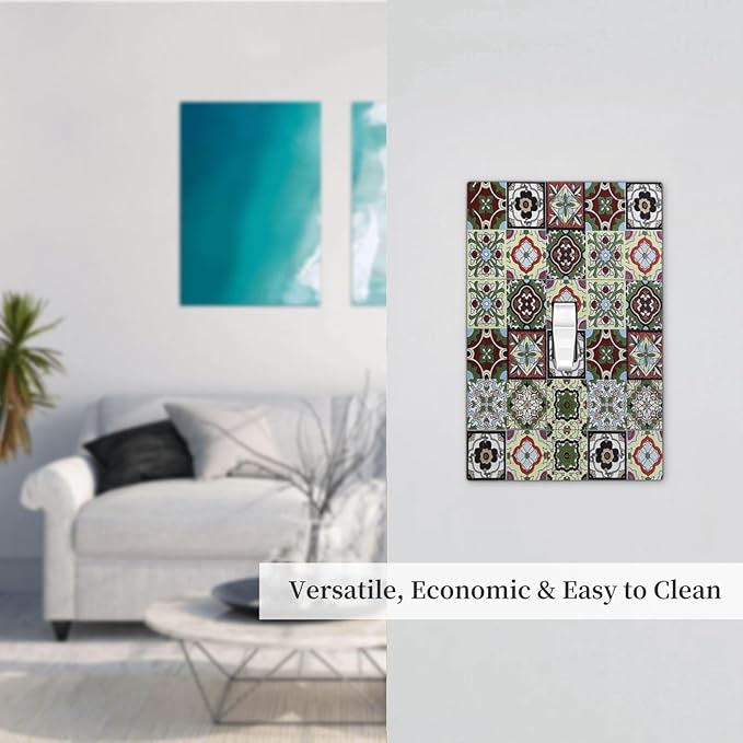 Decorative Light Switch Cover Talavera Tile Decal 1 Gang Single Toggle Device Electrical Faceplate Switchplates Decorator Outlet Wall Plate for Bedroom Bathroom Decor