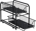AIYAKA Pull-out Cabinet Organizer, Stackable 2-tier Under Sink Rack, with Sliding Storage Drawer for Pantry, and Desktop, for Bathroom, Kitchen, Office, Black