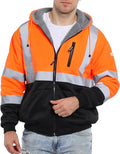 FONIRRA Men's High Visibility Safety ANSI Class 3 Lined Fleece Hoodie Sweatshirt with Black Bottom Jumper Workwear for Men(Orange,4XL)