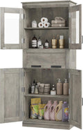 GarveeHome 67" Tall Bathroom Cabinet with 4 Doors & Flip Glass Drawer, Storage Cabinet with Adjustable Shelves, Freestanding Organizer for Kitchen, Living Room (Oak)