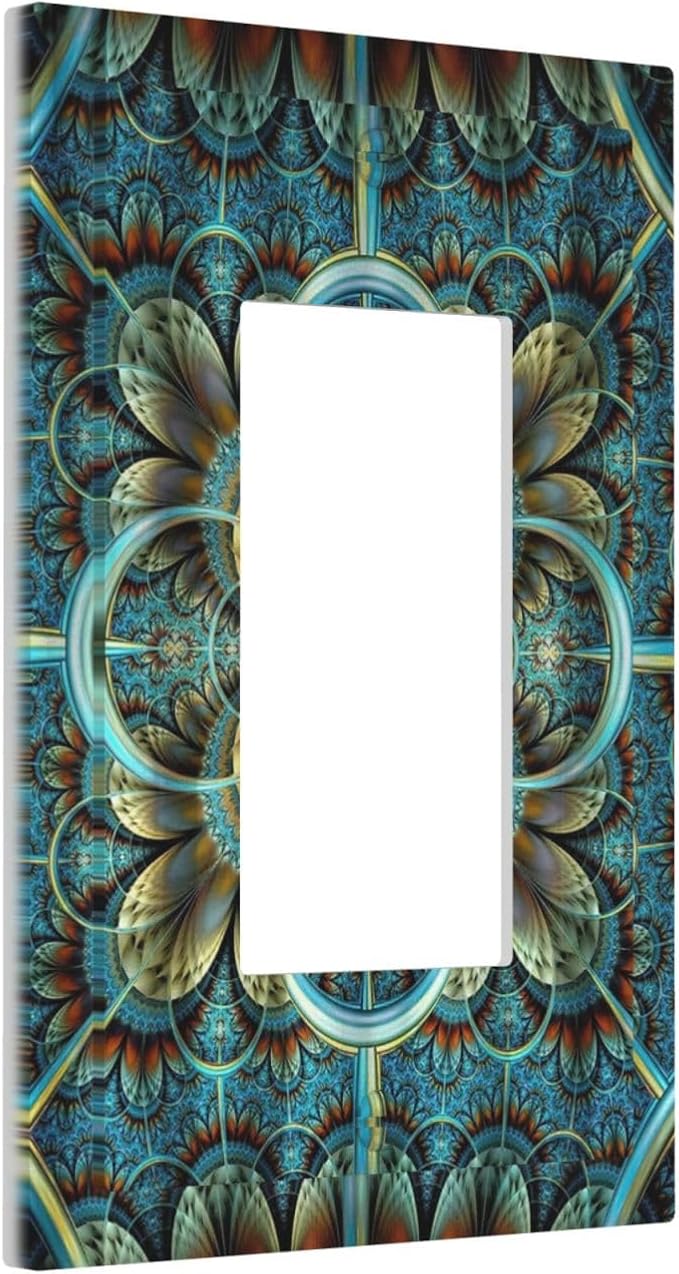 Outlet Covers Boho Fractal Mandala 1 Gang Wall Plate Single Rocker Light Switch Cover Bohemia Decorative GFCI Receptacle Cover Electrical Switchplate for Bathroom Bedroom Decor