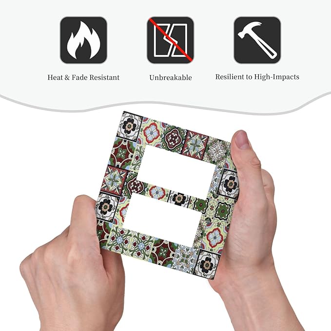 Decorative Outlet Covers Talavera Tile Decal 2 Gang Double GFCI Rocker Electrical Wall Panels Light Switch Cover Plate for Bedroom Bathroom Decor
