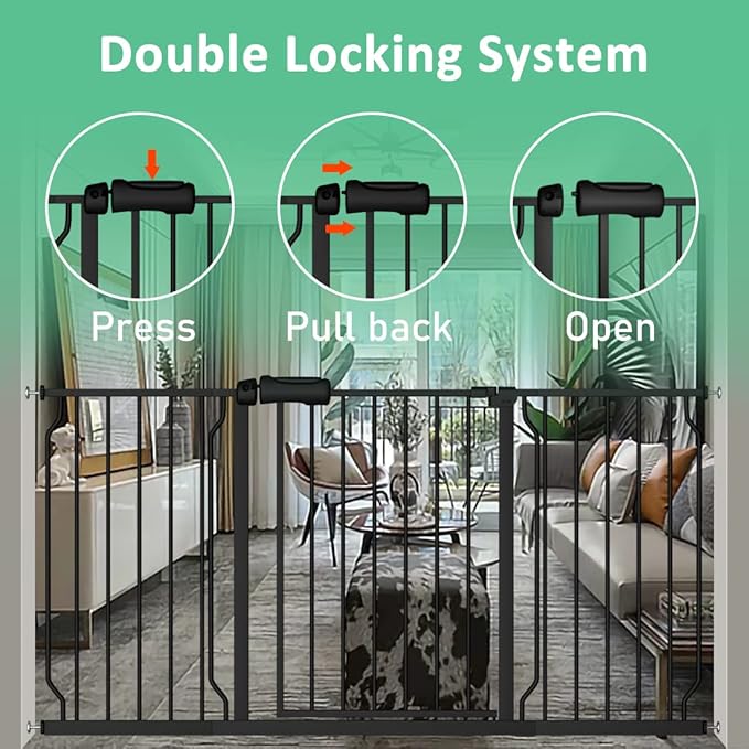 ALLAIBB Extra Wide Pressure Mounted Baby Gate Walk Through Child Kids Safety Toddler Tension White Long Large Pet Dog Gates with Extension for doorways Kitchen (29.13-33.86"/74-86cm, Black)