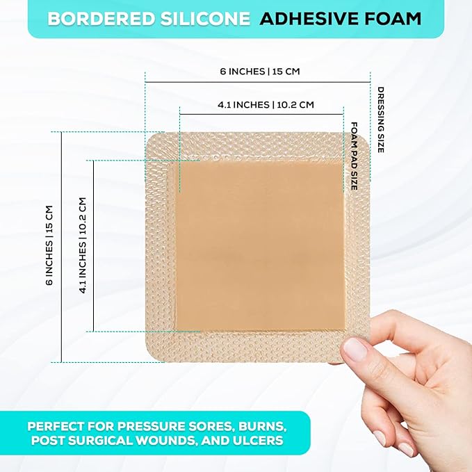 MedVanceTM Silicone - Bordered Silicone Adhesive Foam Dressing Size 6"x6" (4.1"x4.1" pad), Box of 5 dressings