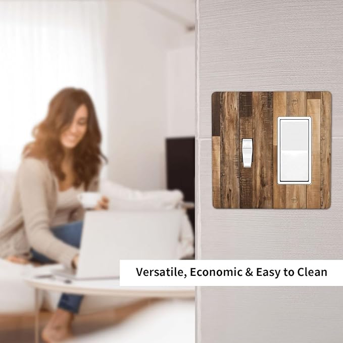 Rustic Brown Wood Splicing Vintage Dark Oak Print Outlet Covers 1 Toggle 1 Rocker Combination Decorative Wall Plate Electrical Switch Plates Light Switch Cover Plate for Farmhouse Home Decor