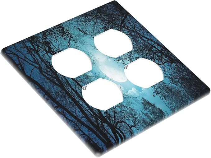 Decorative Light Switch Cover Plate Teal Full Moon Forest Turquoise 2 Gang Socket Covers Double Duplex Wallplates Switch Plates and Outlet Covers for Bathroom Bedroom Decor