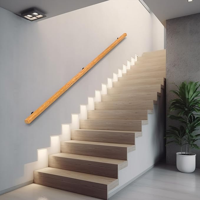 3FT Wood Stair Handrails Wall Mount, Hand Railings for Stairs Indoor Outdoor, Non-Slip Staircase Handrail for Corridor, Lofts, Patio, Kindergarten Guardrail (Size: 3ft)