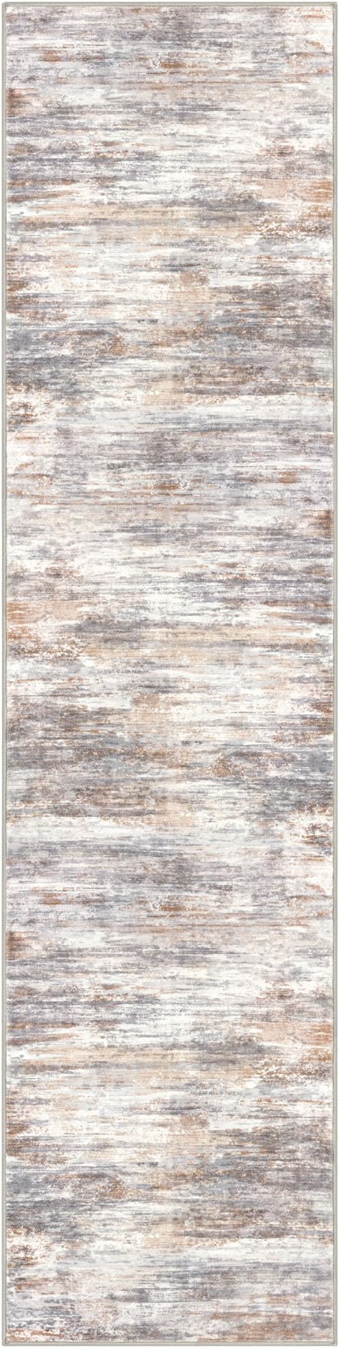 KOZYFLY Modern Abstract Hallway Runner Rug, 2x8 Kitchen Rugs Non-Slip Washable Soft Striped Kitchen Runner Rugs, Print Multi Grey Carpet Runner for Entryway Bathroom Laundry Room Foyer
