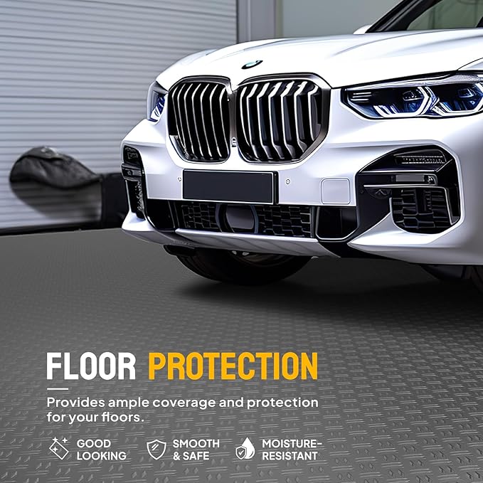 Bonnlo 7.5 X 17 FT Garage Floor Mat,Thickened Double Diamond Plate Garage Floor Covering, PVC Garage Flooring Roll for Under Car,Garage, Warehouse, Gyms, Trailer