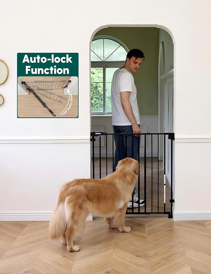 Babelio Easy to Remove & No Bottom Bar Baby Gate, 35.5-55" Extra Wide Hardware Mounted (Drill Needed)| Wide Walk-Thru| Auto-Close Safety Dog/Pet Gate for Stairs & Doorways (Black, 35.5-55" W, 30" H)