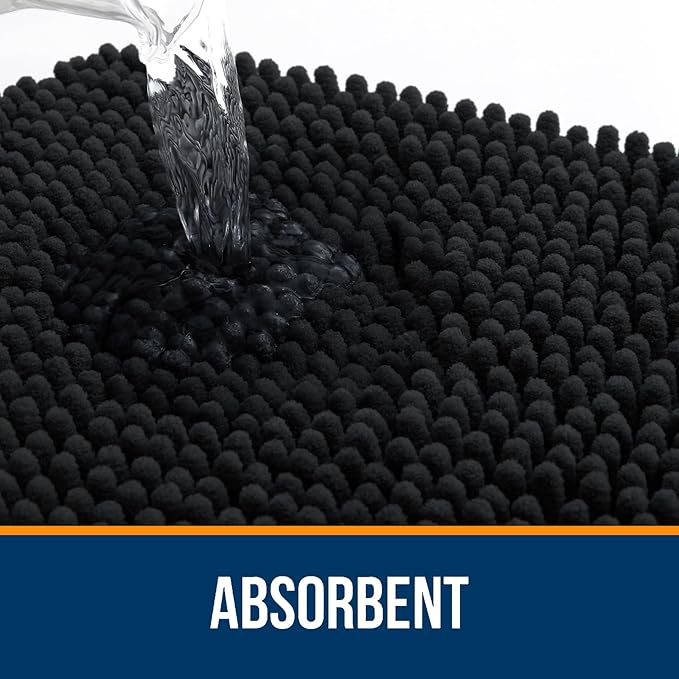 OLANLY Bathroom Rugs Sets 2 Piece, Soft Absorbent Chenille Bath Mats Area Rug Set, Non-Slip, Quick Dry, Machine Washable Bath Mats for Bathroom, Home Decor Accessories (30"x20"+24"x16", Black)