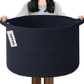 Large Storage Basket with Handle,23.6" x 23.6" x 15.7" Blanket Basket Storage Bins for Organizing,65L Cotton Rope Woven Baskets for Living Room, Nursery,Bedroom,Navy