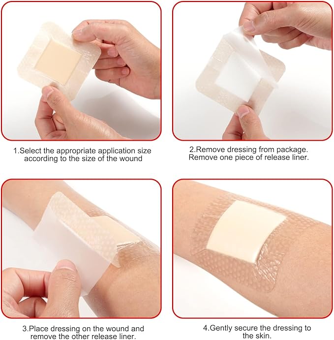 FRESINIDER Silicone Foam Dressing with Adhesive Border – Wound Dressing Bandage – Silicone Foam Pad – Pack of 20 – 4 x 4 Inches Large Waterproof Bandages – Self Adhesive Wound Care and Dressings