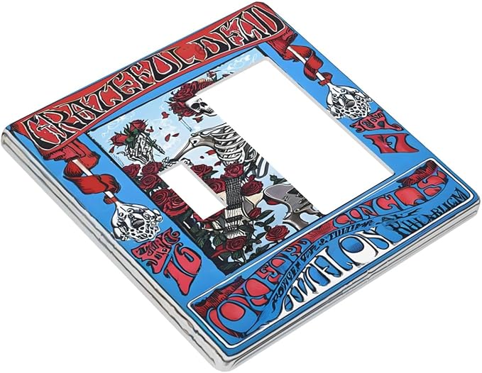Decorative Outlet Covers Hippy Skull Red Rose Floral 2-Gang Combo Light Switch Cover Plate Single Toggle/Rocker Wall Plate Plug Switch Plate Covers for Bathroom Decor