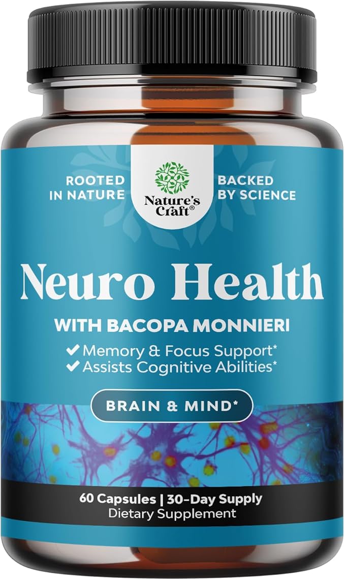 Nootropic Brain Supplement for Memory and Focus Support - Vitamins for Mental Support & Clarity with Bacopa Monnieri, VIT A, B6, Riboflavin, Niacin, Thiamin & Folate - Cognitive Complex - 60 Ct