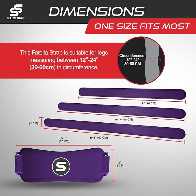 Sleeve Stars Swedish Brand Patellar Tendon Support Strap for Women & Men Effective Osgood Schlatter Knee Brace Youth & Kids Knee Brace with 3 Adjustable Length fits 12"-24" (Single/Dark Purple/Adult)