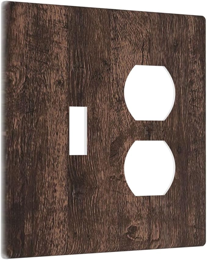 Wallplates Rustic Dark Brown Wood Grain 1 Toggle 1 Duplex Switch Plate Electrical GFCI Faceplate Decorative Light Switch Covers for Farmhouse Bedroom Decor