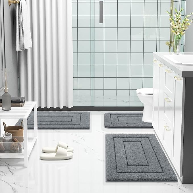 Buganda Bathroom Rugs, 59" x 24", Soft and Absorbent Microfiber Bath Rugs, Non-Slip Shaggy Shower Carpet, Machine Wash Dry Bath Mats for Bathroom Floor, Tub and Shower, Dark Grey