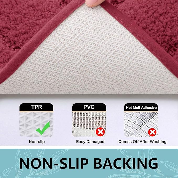 Buganda Bathroom Rugs, 30" x 20", Soft and Absorbent Microfiber Bath Rugs, Non-Slip Shaggy Shower Carpet, Machine Wash Dry Bath Mats for Bathroom Floor, Tub and Shower, Burgundy