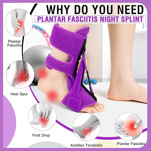 Plantar Fasciitis Night Splint-Upgrade 3 Adjustable Planter Facetious Relief Brace,Plantar Fasciitis Relief Women Men Straps,Support Relief Foot Drop Achilles Tendonitis Day Night(Purple-2PC)