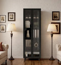 TUSY 70.9“ H Bookshelf with Glass Doors, 5-Tier Display Curio Cabinet with Drawers, Narrow Display Bookcase for Home, Office, Clinic, Pantry (Black, C)